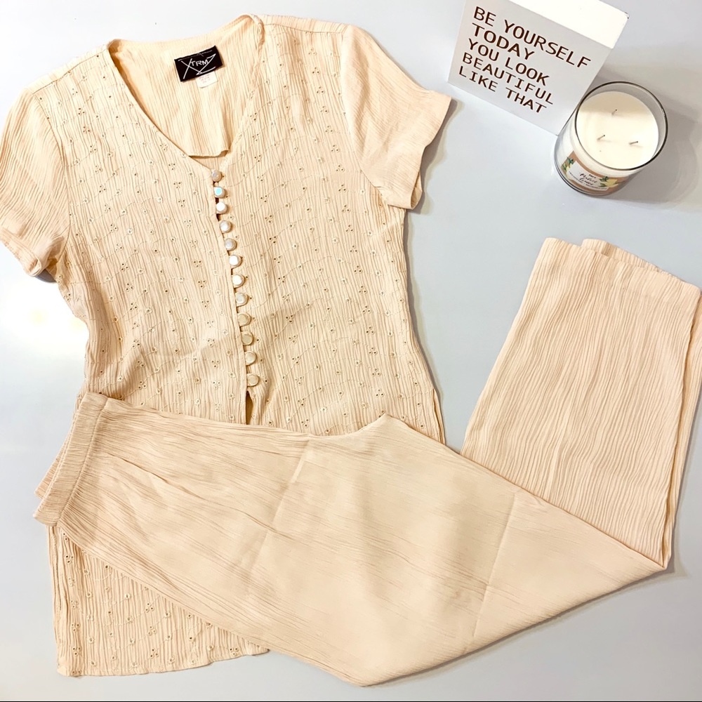 SOLD 90s two piece pants set Cream color